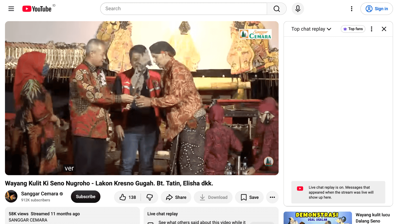 Ki Seno Nugroho — Lakon Kresno Gugah: Pementasan Bersama Sanggar Cemara